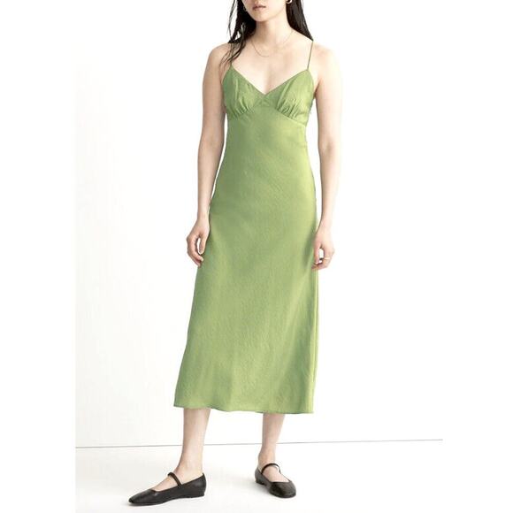 Madewell Green Cami Sleeveless Sweetheart A Line Slip Midi Dress Women Size 8 - Picture 1 of 11